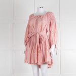 Innika Choo Peach Embroidered Mini Belted Linen Dress