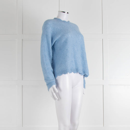 La Maille Sezane Sky Blue Mohair Wool Blend Lace Knit Jumper