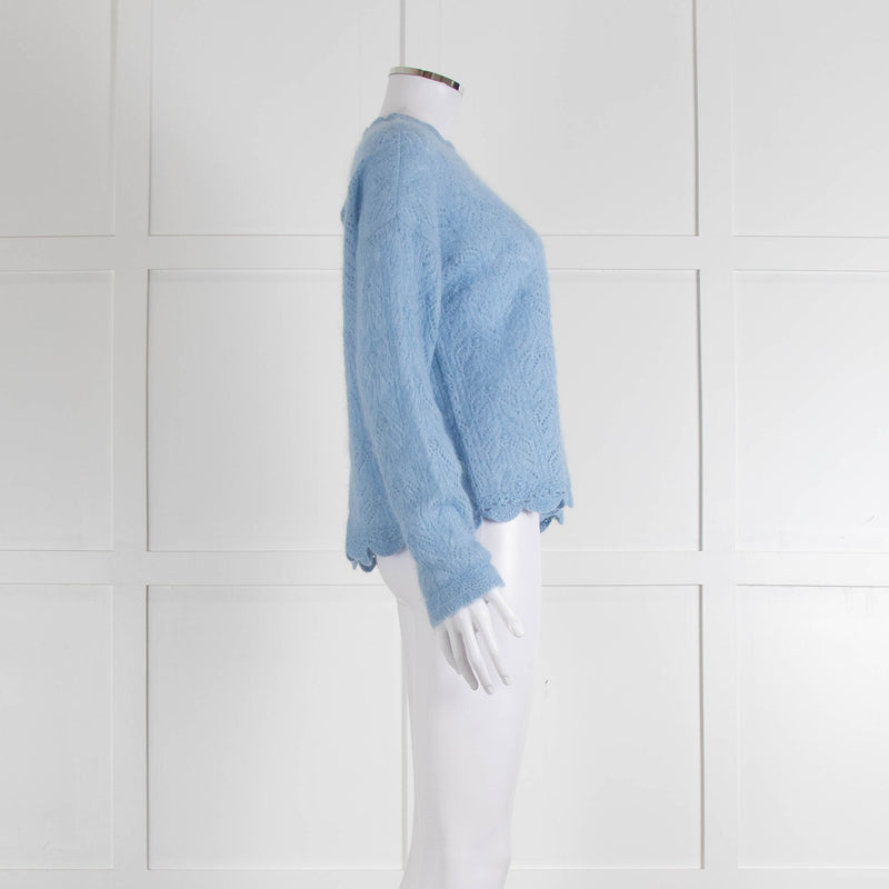 La Maille Sezane Sky Blue Mohair Wool Blend Lace Knit Jumper