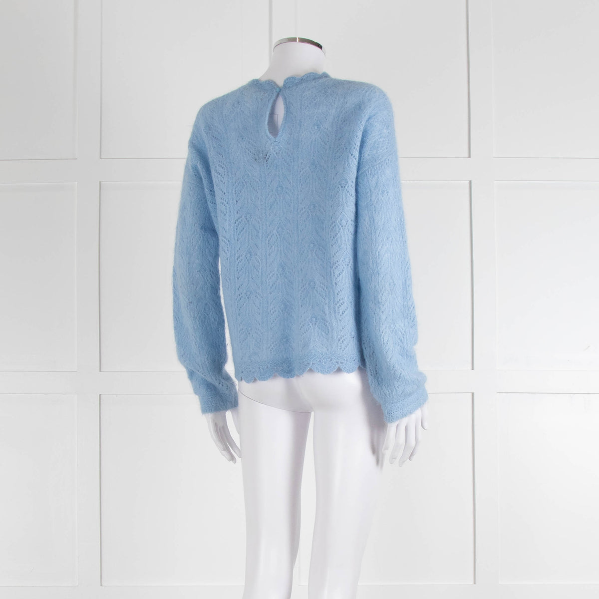 La Maille Sezane Sky Blue Mohair Wool Blend Lace Knit Jumper