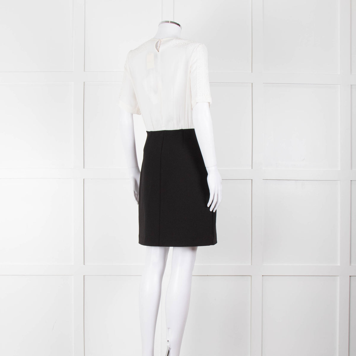 Maje White Lace Detail Top Black Bottom Short Dress