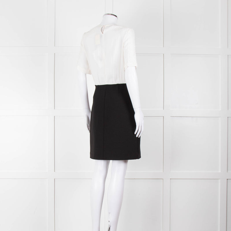 Maje White Lace Detail Top Black Bottom Short Dress