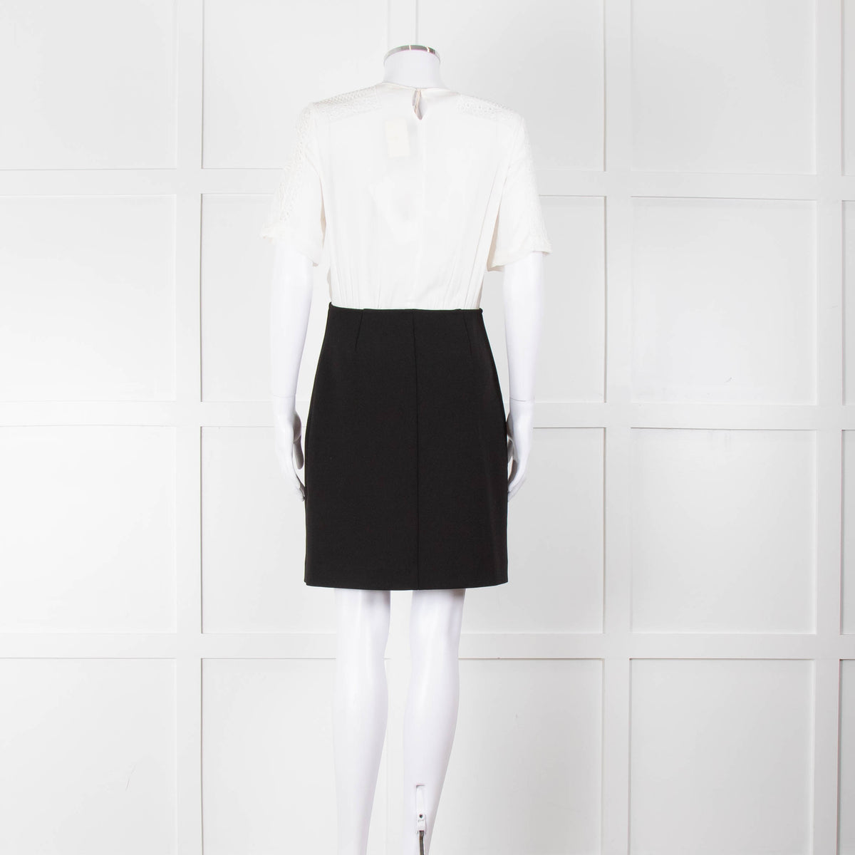 Maje White Lace Detail Top Black Bottom Short Dress