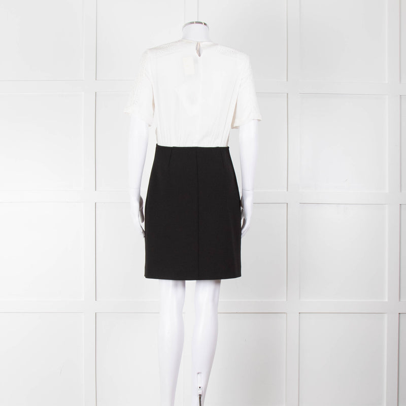 Maje White Lace Detail Top Black Bottom Short Dress