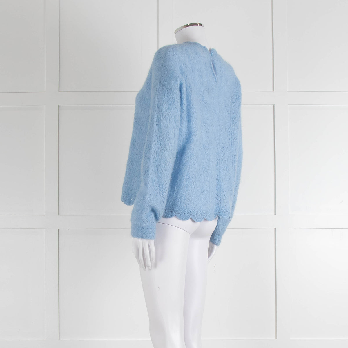 La Maille Sezane Sky Blue Mohair Wool Blend Lace Knit Jumper