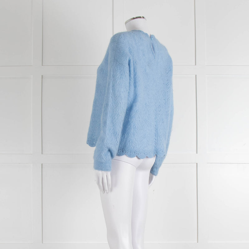La Maille Sezane Sky Blue Mohair Wool Blend Lace Knit Jumper