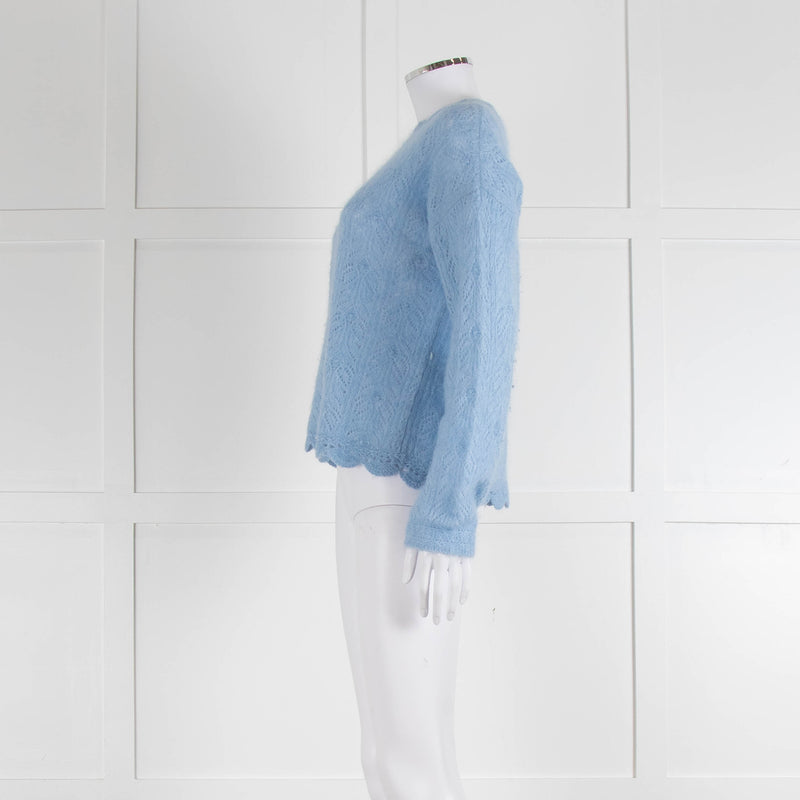 La Maille Sezane Sky Blue Mohair Wool Blend Lace Knit Jumper