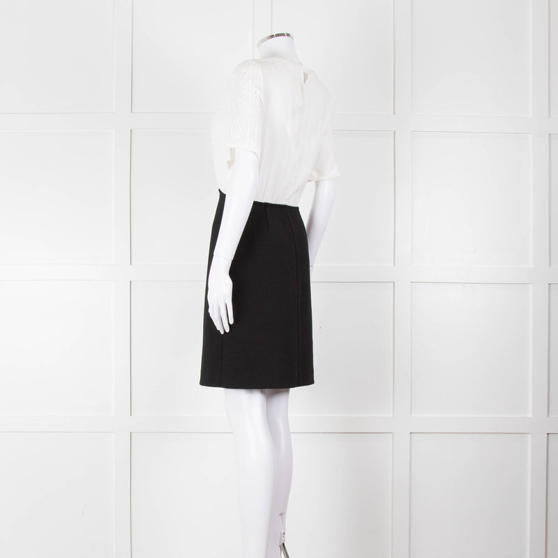 Maje White Lace Detail Top Black Bottom Short Dress