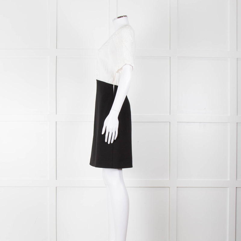 Maje White Lace Detail Top Black Bottom Short Dress
