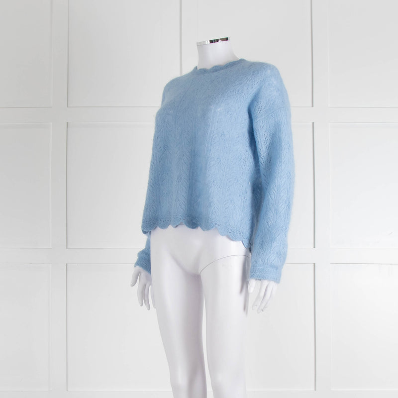 La Maille Sezane Sky Blue Mohair Wool Blend Lace Knit Jumper