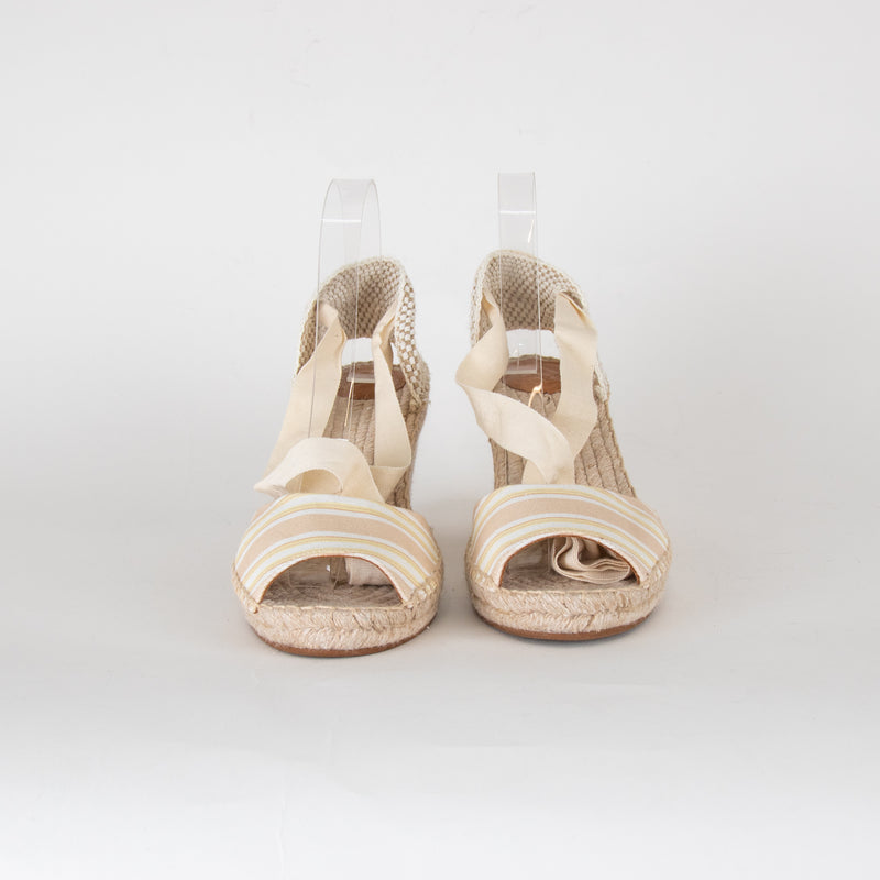 Chloe Beige Fabric Wedge Espadrilles