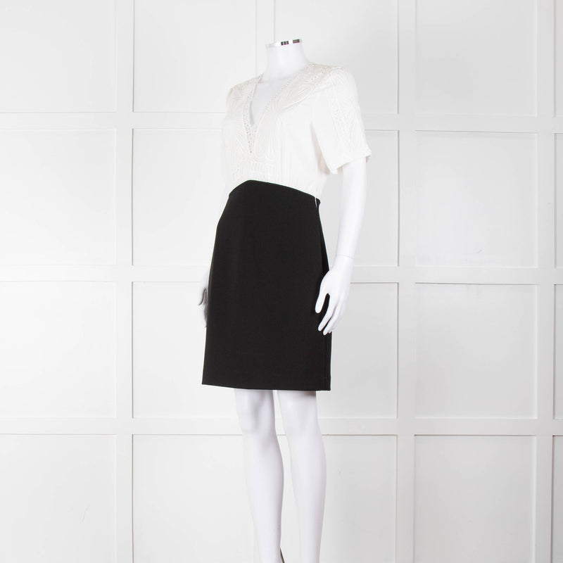 Maje White Lace Detail Top Black Bottom Short Dress