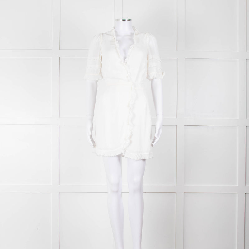 Reformation White Raw Edge Wrap Short Sleeve Dress