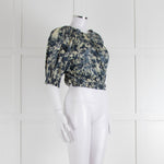 Anna Mason Cream Blue Floral Elasticated Trim Cropped Top