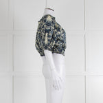 Anna Mason Cream Blue Floral Elasticated Trim Cropped Top
