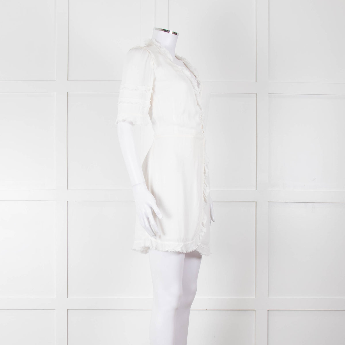 Reformation White Raw Edge Wrap Short Sleeve Dress