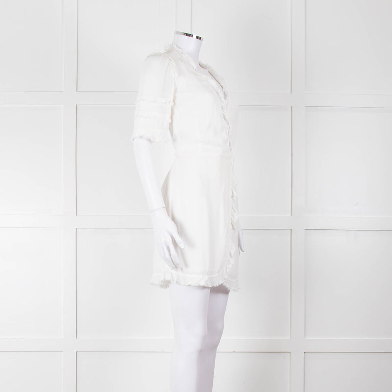 Reformation White Raw Edge Wrap Short Sleeve Dress