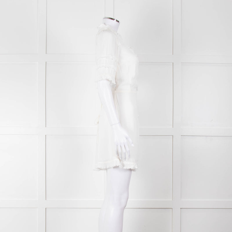 Reformation White Raw Edge Wrap Short Sleeve Dress
