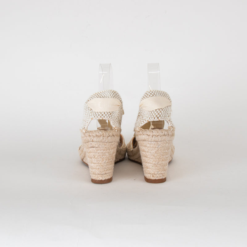 Chloe Beige Fabric Wedge Espadrilles