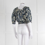 Anna Mason Cream Blue Floral Elasticated Trim Cropped Top