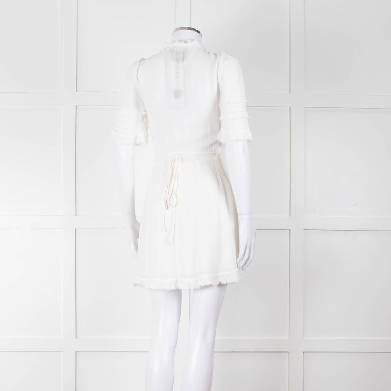 Reformation White Raw Edge Wrap Short Sleeve Dress
