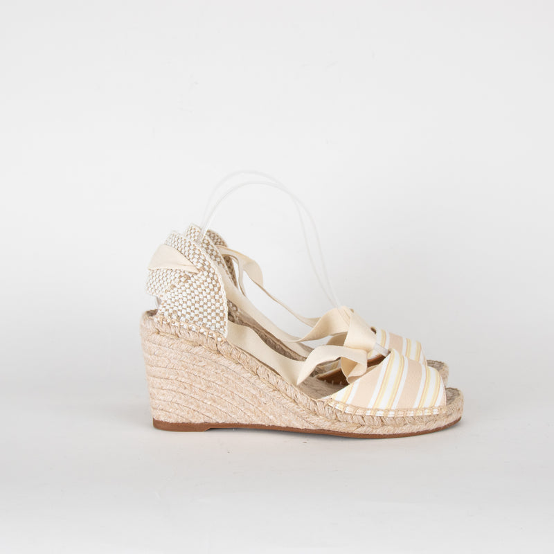 Chloe Beige Fabric Wedge Espadrilles