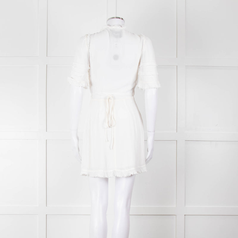 Reformation White Raw Edge Wrap Short Sleeve Dress