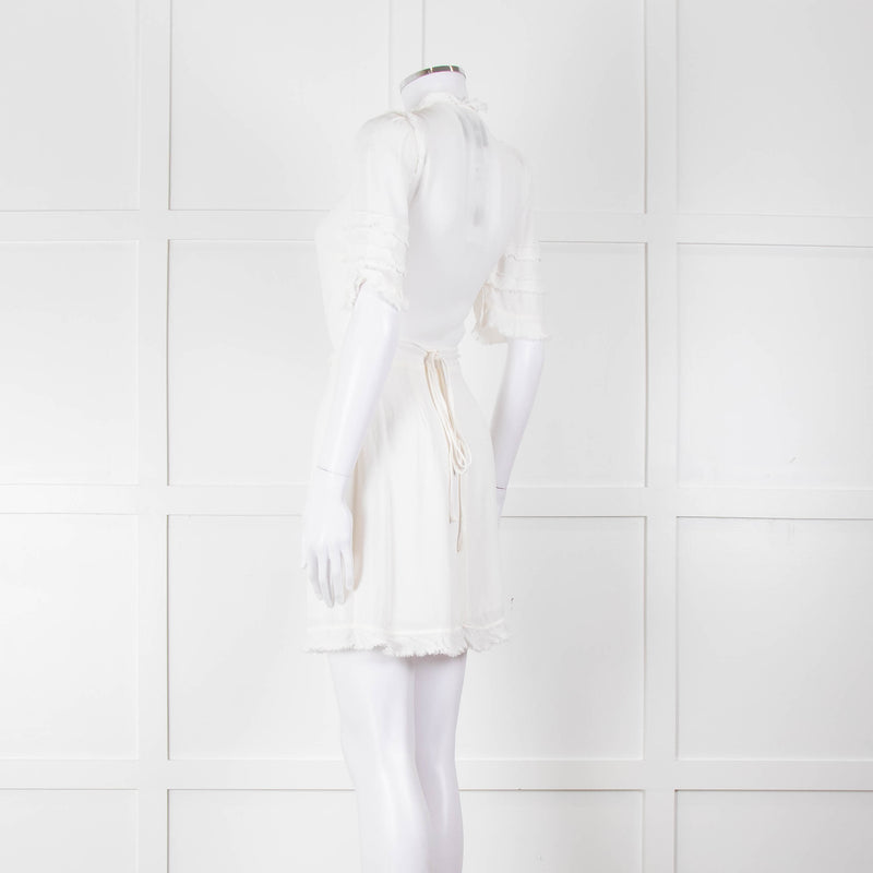 Reformation White Raw Edge Wrap Short Sleeve Dress