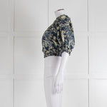 Anna Mason Cream Blue Floral Elasticated Trim Cropped Top