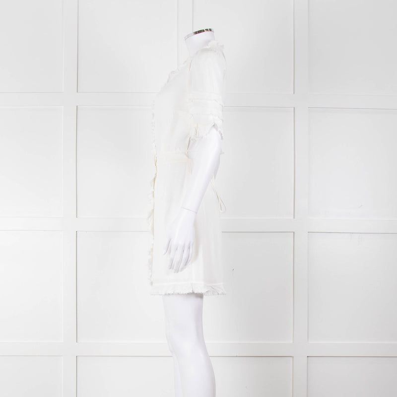 Reformation White Raw Edge Wrap Short Sleeve Dress