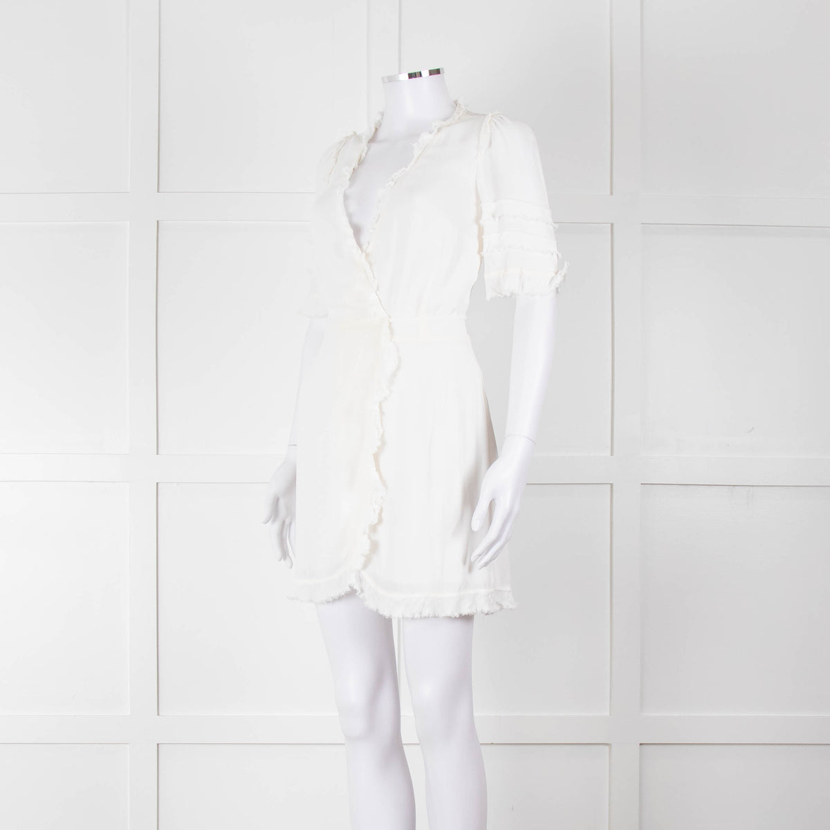 Reformation White Raw Edge Wrap Short Sleeve Dress