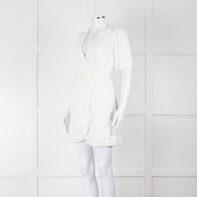 Reformation White Raw Edge Wrap Short Sleeve Dress