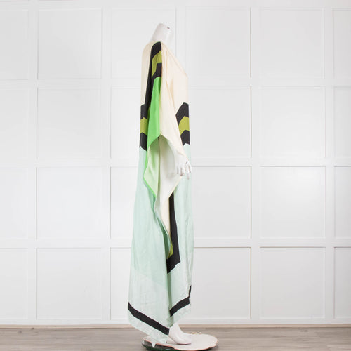 Louisa Parris Green Block Multicolour Silk Kaftan Style Dress