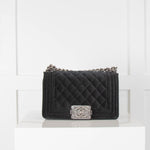 Chanel Black Velvet Ruthenium Chain Small Flap Boy Handbag