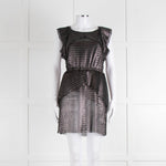 Iro Black Silver Net Raw Edge Sleeveless Mini Dress