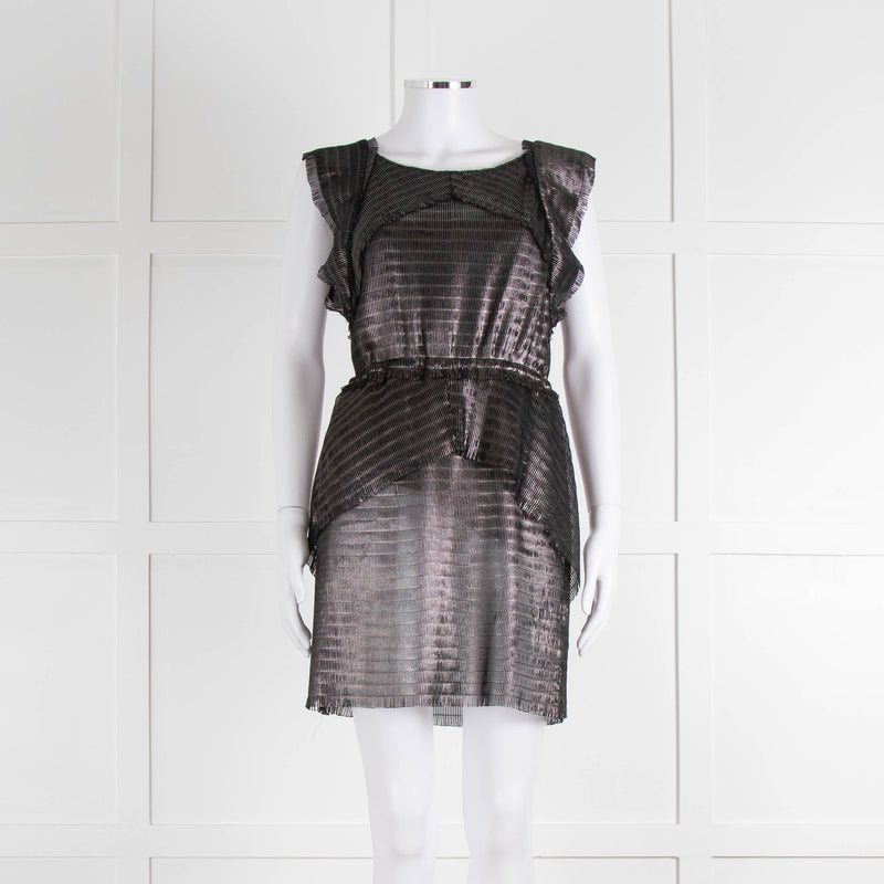 Iro Black Silver Net Raw Edge Sleeveless Mini Dress