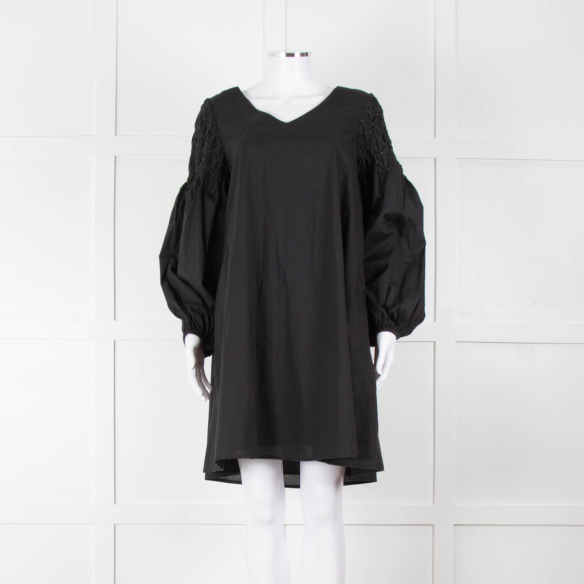 Merlette Black Cotton Smock Sleeve Tunic Dress
