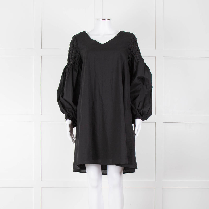 Merlette Black Cotton Smock Sleeve Tunic Dress