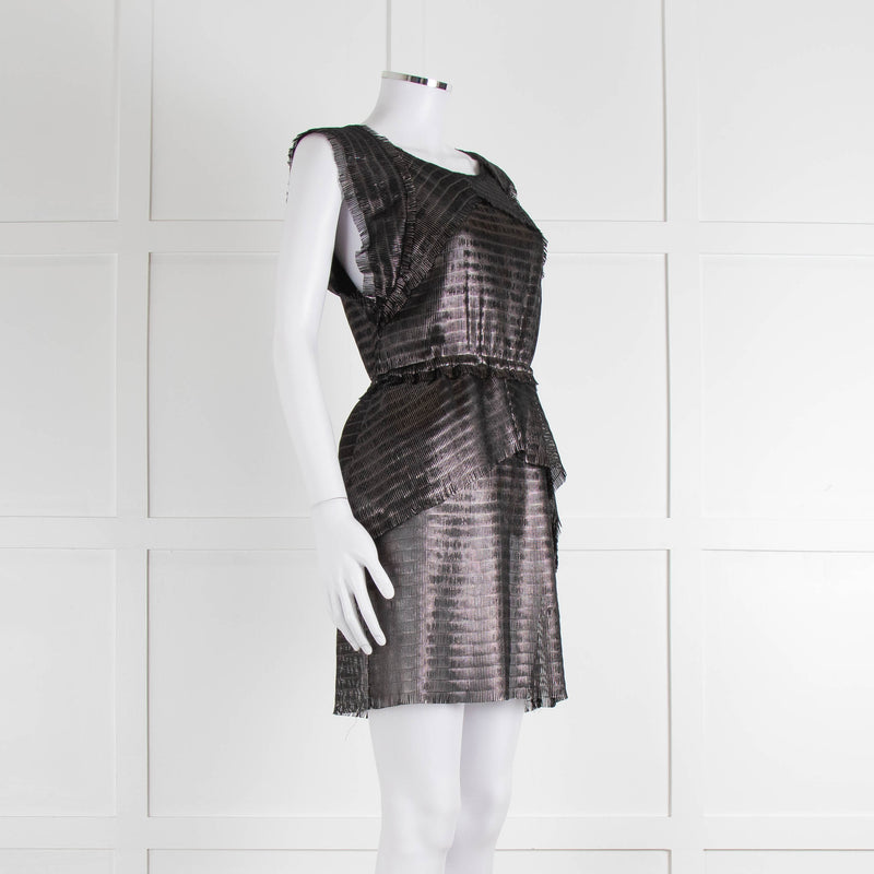 Iro Black Silver Net Raw Edge Sleeveless Mini Dress