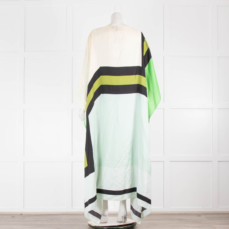 Louisa Parris Green Block Multicolour Silk Kaftan Style Dress