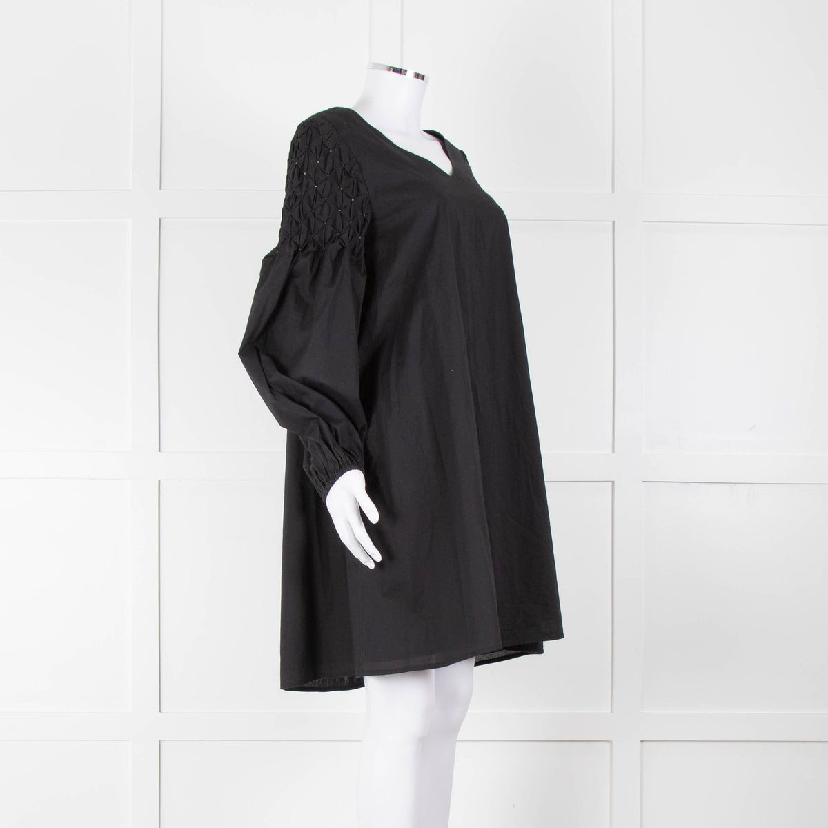 Merlette Black Cotton Smock Sleeve Tunic Dress