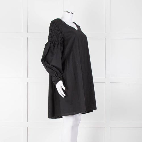 Merlette Black Cotton Smock Sleeve Tunic Dress