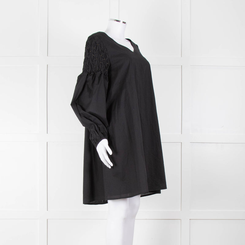 Merlette Black Cotton Smock Sleeve Tunic Dress