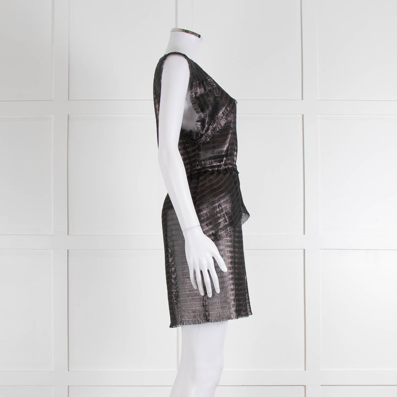 Iro Black Silver Net Raw Edge Sleeveless Mini Dress