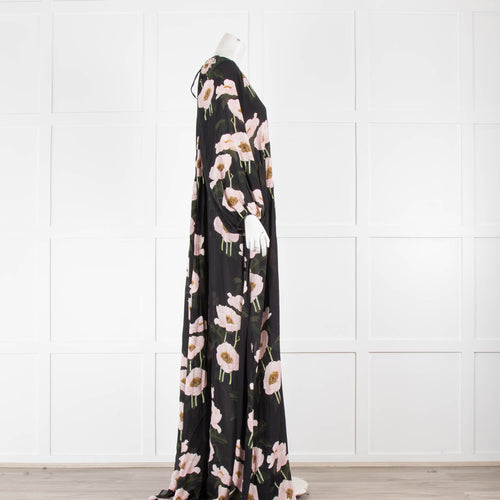 Bernadette Black Maxi Dress With Pink Peonies & Long Sleeves