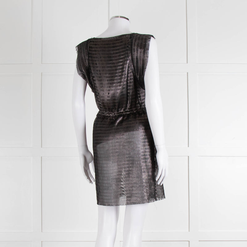 Iro Black Silver Net Raw Edge Sleeveless Mini Dress