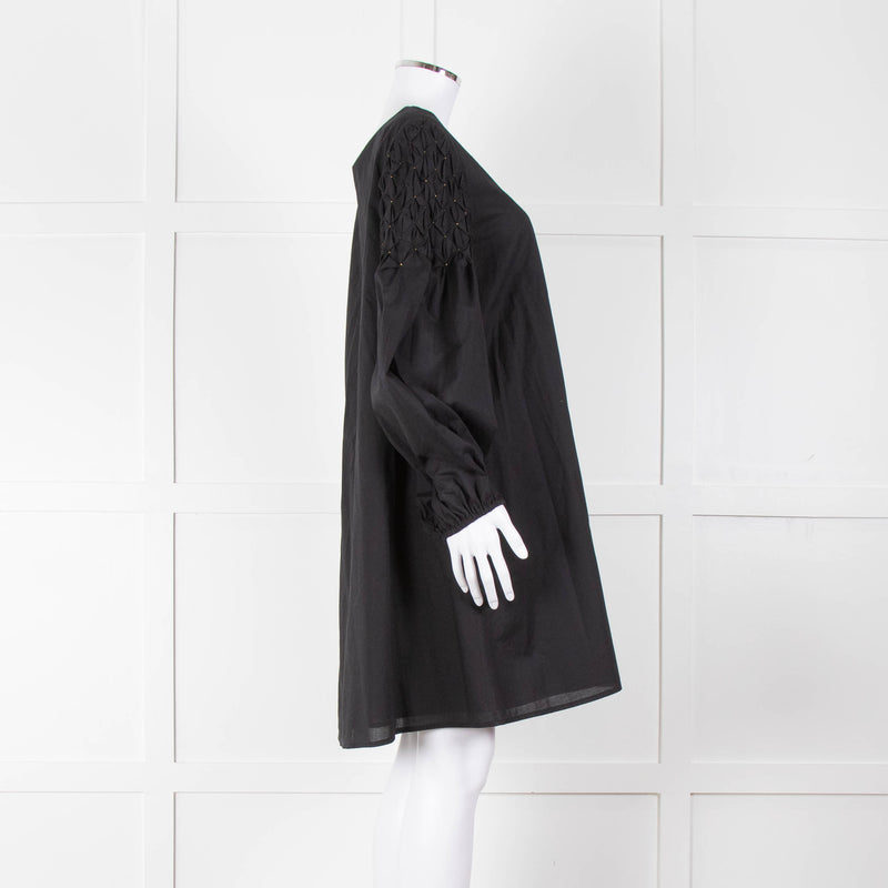 Merlette Black Cotton Smock Sleeve Tunic Dress