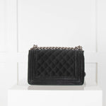 Chanel Black Velvet Ruthenium Chain Small Flap Boy Handbag