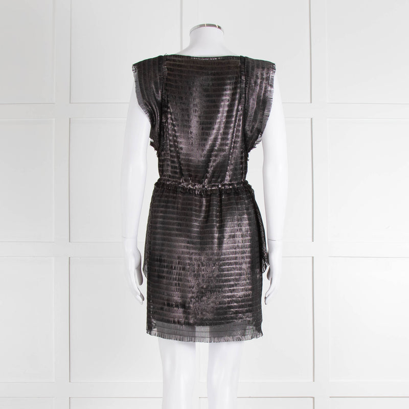 Iro Black Silver Net Raw Edge Sleeveless Mini Dress