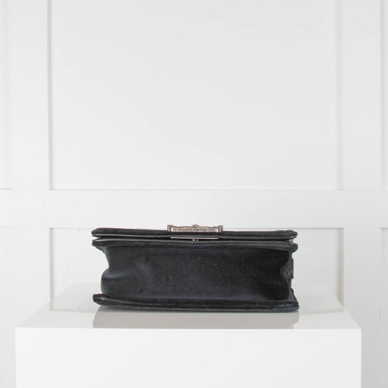 Chanel Black Velvet Ruthenium Chain Small Flap Boy Handbag